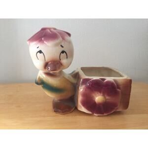 Rare! Vintage 1950s Shawnee Pottery Ceramic Duck Duckling Flower Hat Planter